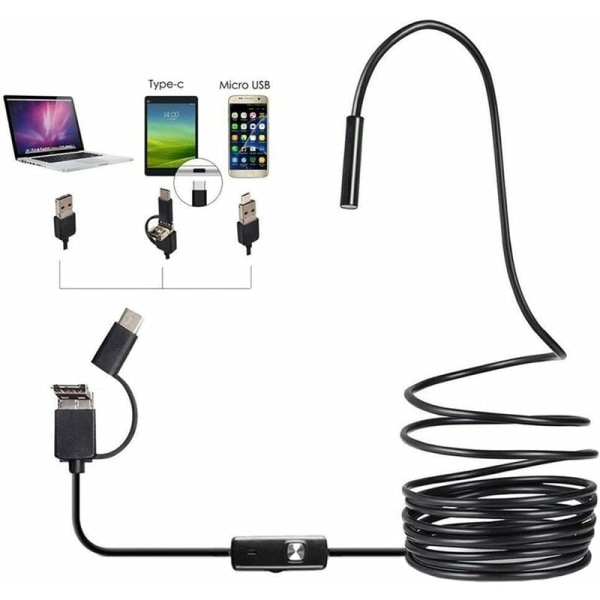 3 in 1 Endoscope Inspection Camera, Industrial Endoscope Camera, HD Camera, 7mm Waterproof Lens, Snake Tube Endoscope - 6 LED Lights, 3 in 1 USB Int