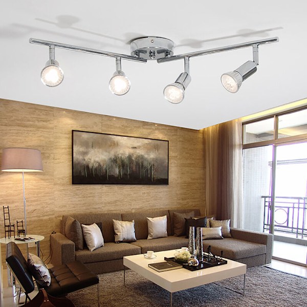 Loftlampe med 4 justerbare LED-spots med 4 x GU10 6W pærer til gang, stue og soveværelse (ikke-dimbar)
