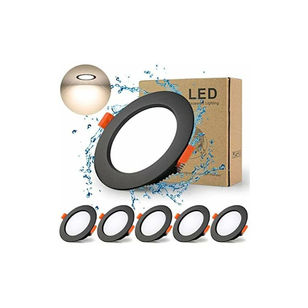 Erittäin litteä musta LED-upotettava valaisin, 5 kpl 7W 700LM = 70W hehkulamppu, IP44, luonnonvalkoinen 4000K, AC 220-240V, leikkaus 80-90mm, pyöreä upotettava