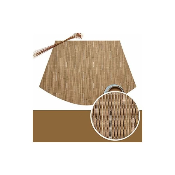 Set med 7 kileformede plassmatter 1 senter rund vinyl vaskbar varmebestandig bordmatte (Tan Bamboo)-