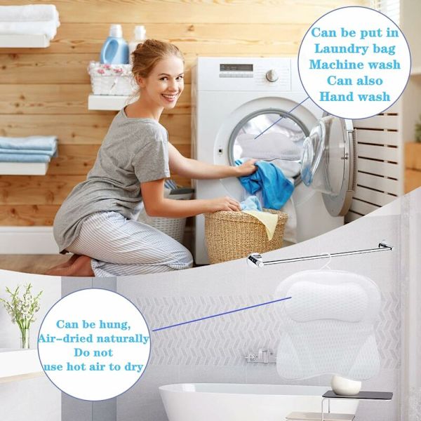 Ergonominen ylellinen kylpytyyny, jossa on 4D Air Mesh -teknologia ja 6 imukuppia, tukee päätä ja selkää, sopii kaikkiin kylpyammeisiin, porealtaisiin ja koti-kyliin（444