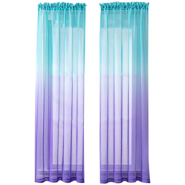2 stk Gradient Farge Tulle Gardiner for Soverom Voile Gardiner Vindu Behandling Paneler Dekor -1X2.5M