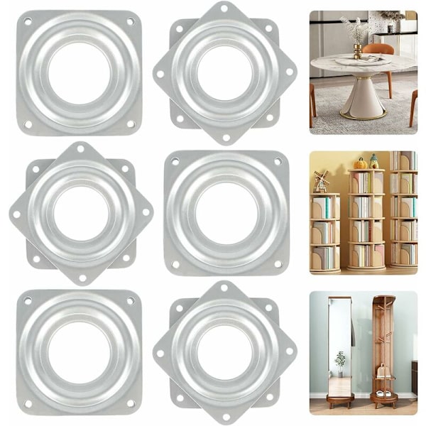 360 Graders Drejeskive 6 Stykker Metal Lazy Susan Drejeskive Lazy Susan TV Drejeskive 4 Kvadratisk Drejeskive Kugleleje Drejeskive til Kontormøbler, 3
