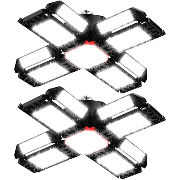 LED Verkstedlampe Garasjelys 2 stk, Deformerbar Taklampe med 12 Justerbare Paneler - E26 / E27 Bay Light for Kjølerrom Lager Verksted