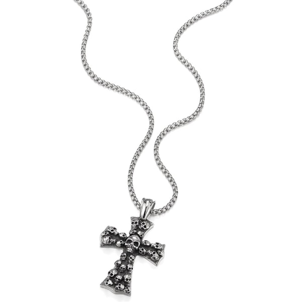 Stor gotisk vintage kranier Cross Pendant halskæde af stål