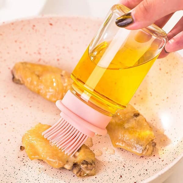 4 kappaletta sarjan grilli pulloharja, pulloharja grilliin ja keittiöön, lasipullo silikoniharjalla, sininen ja
