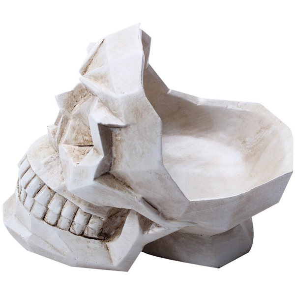 3D Dödskalle Huvud Harts Box Figur Skelett Prydnadshållare Stationery Makeup Organizer Smyckeskrin Heminredning Vit