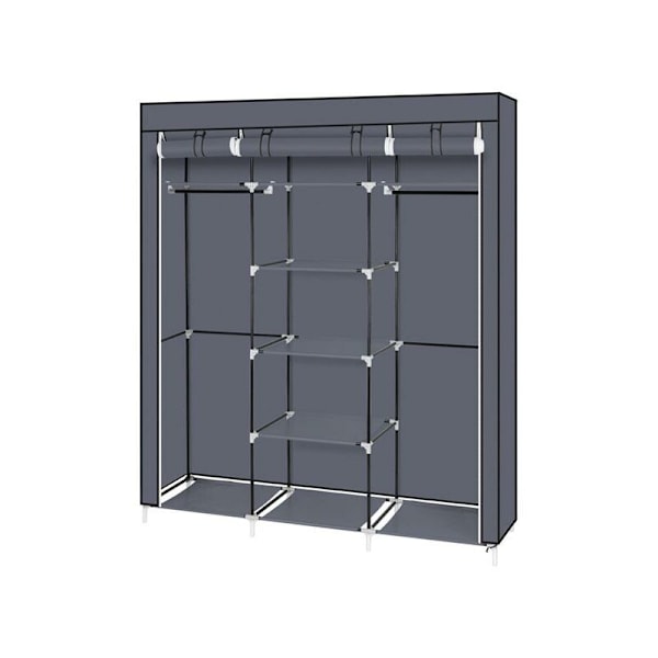 69\" Bærbar Tøjskab Ikke-vævet stof Dobbeltstang Garderobe Opbevaringsarrangør Grå - Modular RWDressing