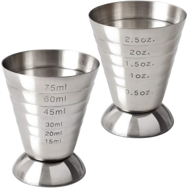 Cocktail Jiggers i Rustfritt Stål, 2.5oz, 75ml, 5 Spiseskjeer, 2-pakning