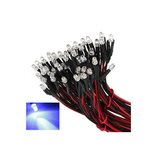 10 stk. 12V 20cm LED formonteret 3mm blå