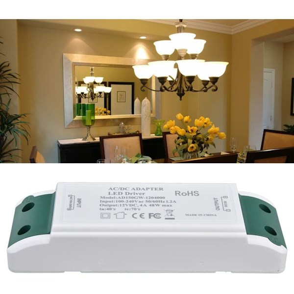 48W 4A Konstant Spänningsadapter, 12V DC LED Strömtransformator, 12V Strömförsörjning för LED från AC100‑240V