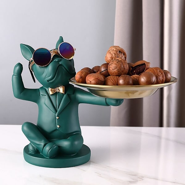 Stue Dekor Briller Bulldog Skulptur Dyr Figurer Ornament Statue Bord Dekorasjon Bulldog Fruktfat, D