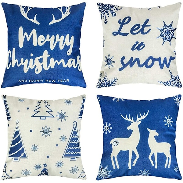 Christmas Cushion Covers, Winter Snowflake Elk Christmas Tree Throw Pillows, Linen Cushion Cover for Couch Sofa