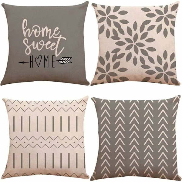 Kuddfodral Set om 4, Modern Soffa Kuddfodral, Dekorativt Utomhus Linne Kuddfodral för Soffa Säng Bil (Grå, 5050cm Set om 4)-DENUOTO