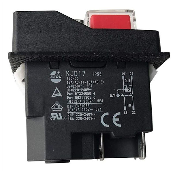 Elektromagnetiska brytare Tryckknappsbrytare för trädgårdsverktyg KJD17 220V 4 stift -Terminaler,