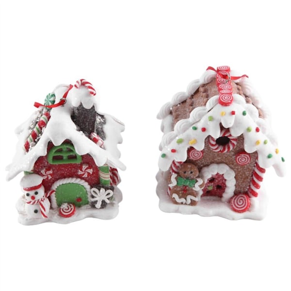 2 stk. Jule Peberkagehus Mini Fe Figuriner Miniature Dekoration Julehus Bordplade Miniaturer