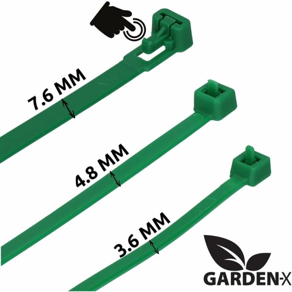 100 pakke gjenbrukbare buntebånd (7,6 mm x 250 mm, grønn)