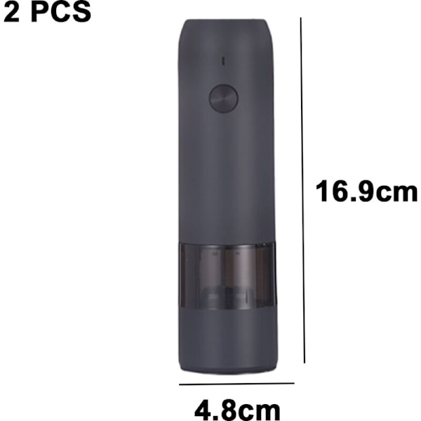 Elektrisk Salt- och Pepparkvarn Set - USB Laddningsbart, LED-lampor, Automatisk Peppar- och Saltkvarn Set Påfyllningsbar Svart