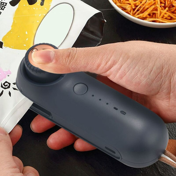 USB-oppladbar forseglingmaskin 3 innstillinger Mini bærbar pressing varmesug matforsegler pakker blå