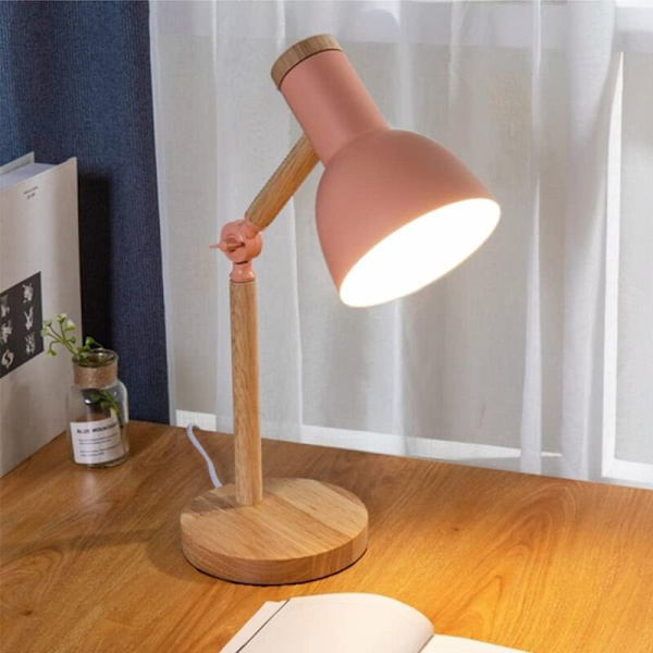 Nordisk moderne kreativ skrivebordslampe soverom nattlampe barnerom kontor øyevern leselampe justerbar skrivebordslampe E27 tre metall nattlys