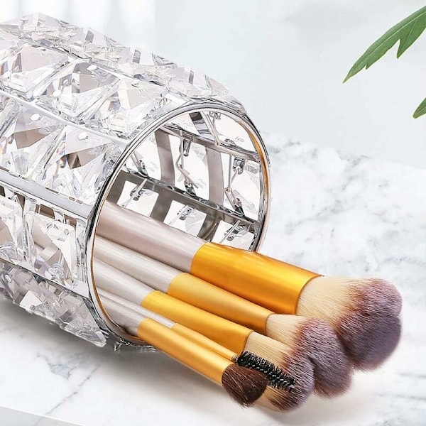 Pot Makeup Brush Holder Makeup Opbevaringsorganisator, Sølv 9  12cm