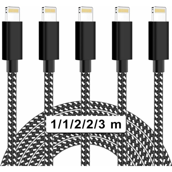 5 Pack Lightning Nylon flettede ladekabler for iPhone 11 / 11Pro / 11Pro MAX / X / XS MAX / XR / 8/8 plus / 7/7 plus / 6S / 6S plus / 6/6 Plus /