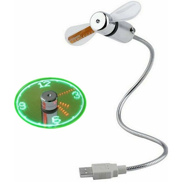 USB-driven klockfläkt, mobil USB-driven handfläkt, mini USB-svanhalsfläkt med LED-lampa för realtidsvisning för bärbar dator och PC - flexibel USB-klockfläkt
