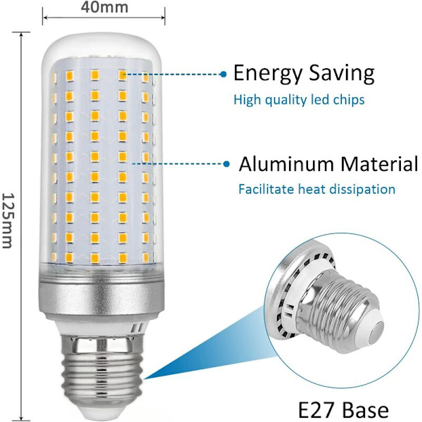LED E27 Maispære 30W, AC175-265V, Varmt Hvit 3000K 2500LM, Ikke Dimmerbar, 300W Ekvivalent Halogenpære, LED Maispære for Lysekroner, C