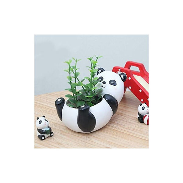 Plantepotter, søde dyreformede tegneserie sukkulente vase blomsterpotter, beholder, dekorationsplantepotter, skrivebords mini ornament (Panda)-Fei Yu