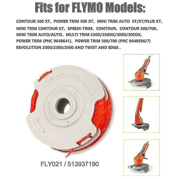 6-pakning Fly021 trådsnelle og liner til Flymo