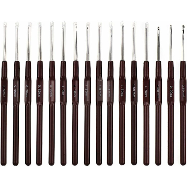 Heklenåler (16 stykker) - 13,2 cm x 0,5 mm størrelse - 2,5 mm ergonomisk heklenålsett - Heklenåler for blonder, blomsterduker og mer for kvinner