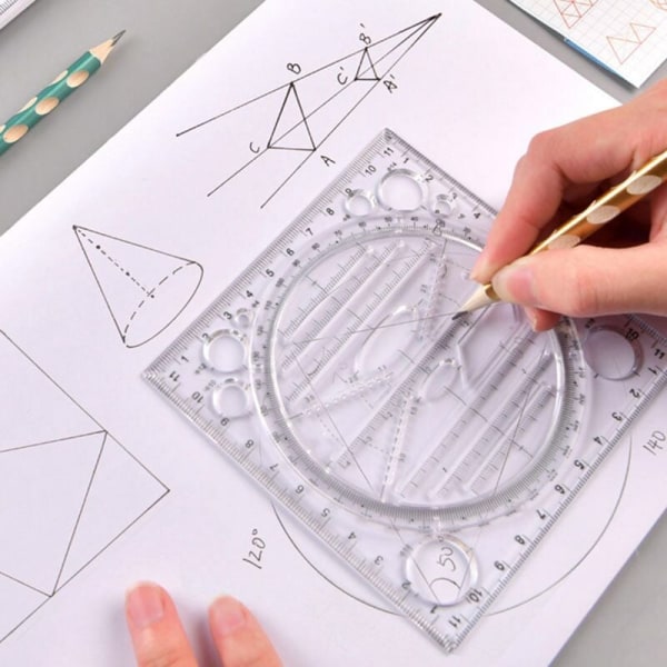 Multifunktionel cirkeltegningsskabelon, geometrisk tegneværktøj, måler lineal, roterende vinkel