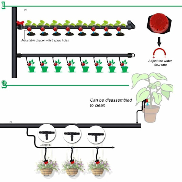 100 stk drypvanding justerbar dryp automatisk vandingssystem slange dryp mikro sprinklere emitter dryppere til plante drivhus DIY have