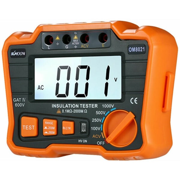 Insulation Resistance Tester DCV ACV Meter 1000V Ground Megger Megohmmeter MegOhm Voltmeter with Backlit LCD Display