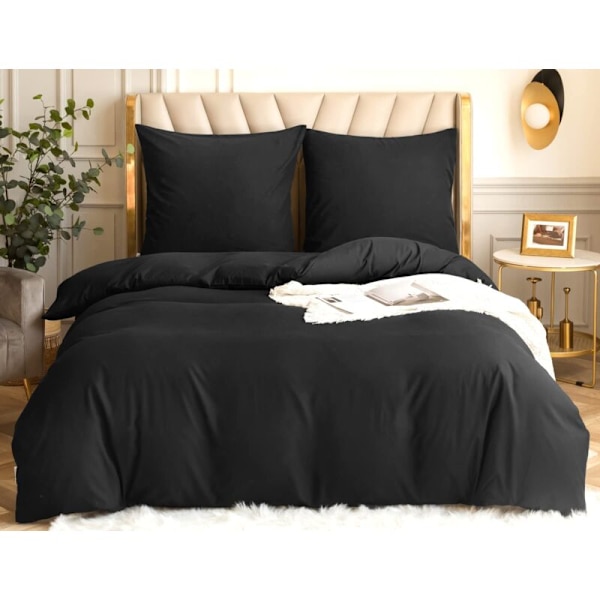3-delad enfärgad svart sängklädesset 1 påslakan 200x200 + 2 örngott 80x80 med YKK-blixtlås 110g/m² Förstärkt mjuk mikrofiber fluffig skrynkelfri f