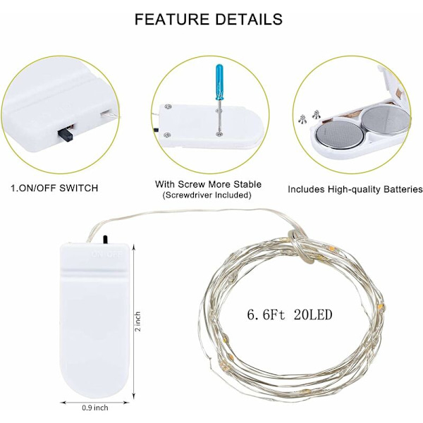 10-pack 2m ljusslinga 20 LED-slingor Vattentät koppartråd Polstjärna Stjärnhimmelssladd för DIY Juldekoration (Blå)-