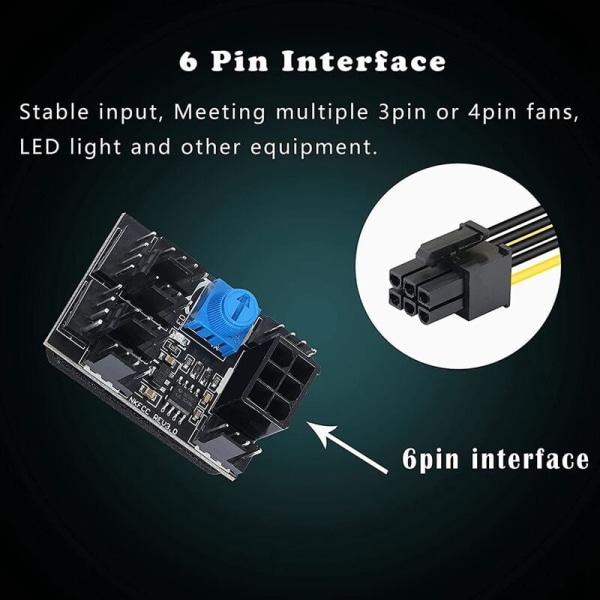 3-pinners 4-pinners PWM vifteadapter PC-veske viftehub Kjøling 8-veis splitter 12V hastighetskontroller med 6-pinners strømkontakt