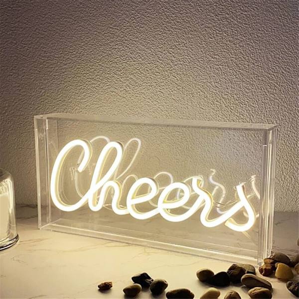 Cheers Neon Skylt USB LED Skylt Skrivbordsljuslåda Cheers Neon Bar Skylt 3D Vägg Neon Varm Ljusskylt för Festdekoration Ljus A