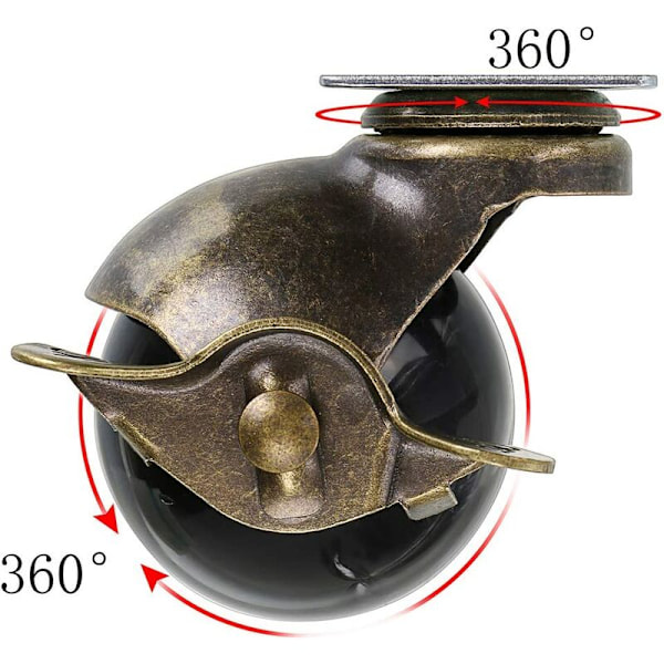 Pronssiset pyörillä varustetut pallot, 50 mm pallopyörät, pyöristetyt pallopyörät jarrulla, korvaavat huonekaluja, sohvia, tuoleja, kaappeja, 4 kpl
