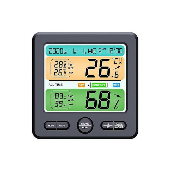 Väderstation trådlös inomhus utomhus sensor termometer hygrometer digital väckarklocka barometer prognos färg Svart