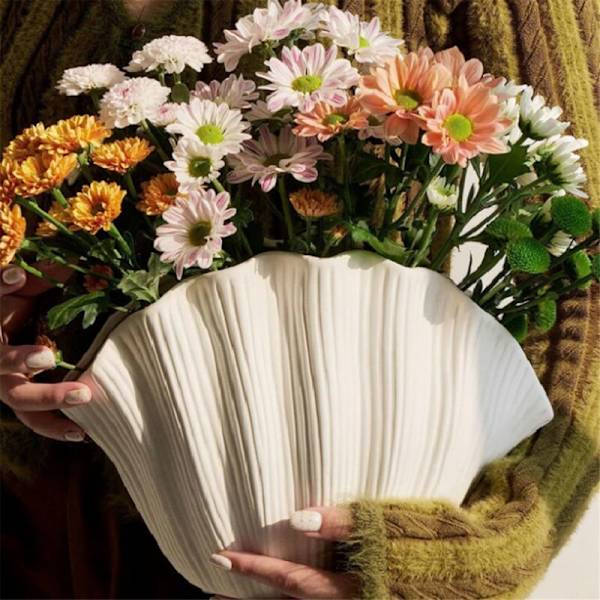 Nordisk stil skalformad keramisk vas, heminredning, konstgjord blomkruka, bordsartiklar, blomsterarrangemang A