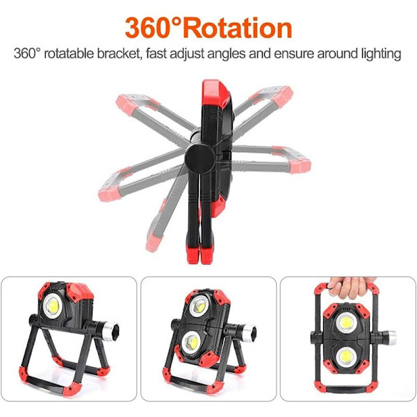 Utomhus Uppladdningsbar LED-Arbetslampa Bärbar och Flexibel Arbetslampa 360° Rotation med Uppladdningsbart Batteri Utrustad med 5 Lyktlägen för Camping
