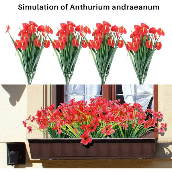4 Buketter Konstgjorda Blommor Falska Anthurium Växter Plast Buskar Grönska Inomhus Utomhus Hängande Planter Dekorationer För