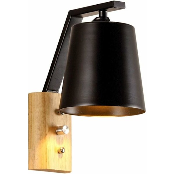 Led Metal Trævæglampe Moderne Enkel Kreativ Soveværelse Sengelampe Retro Kreativ Balkon Massivt Trævæglampe E27 Stil Uden Lyskilde (Bla