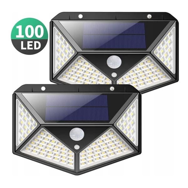 Udendørs solcellelys, [Udvidet version-2stk] Kilponen 100 LED udendørs solcellelys med bevægelsessensor [2200mAh] Superlysende solcellelys 270° solcellelys