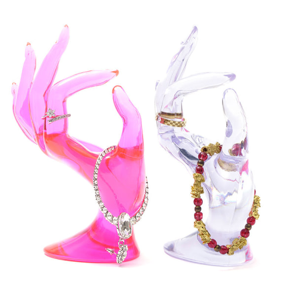 Håndformet ringstativ smykkevisningsarrangør armbånd ring klokkestativ støtter estetisk dekorasjon romdekorasjon (rosarød