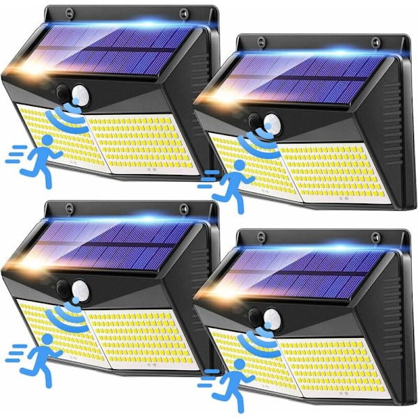 Solcellsdrivna Utomhuslampor, 4-pack 248 LED Solcellsdrivna Utomhuslampor med Rörelsesensor, 3 Lägen Solcellsdrivna Utomhuslampor, IP6 Vattentät Solcellslampa