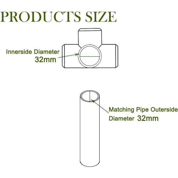 10 stk. 32mm PVC 3-vejs fittings, vandrørsfittings, tredimensionelle T-fittings