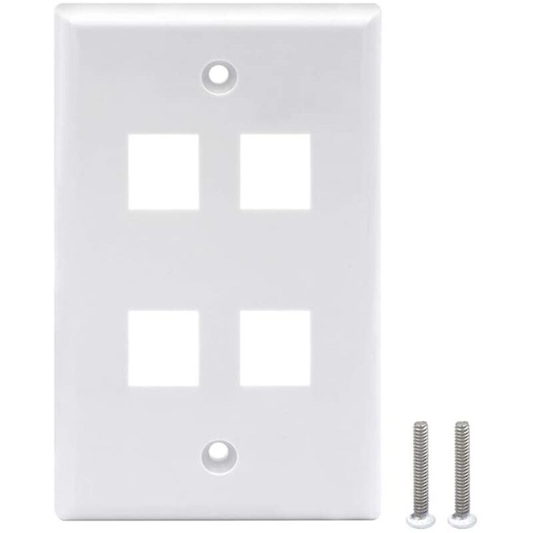4-porters Keystone veggplate (10-pakning), enkle veggplater for Keystone RJ45-kontakt og modulære innlegg, hvit