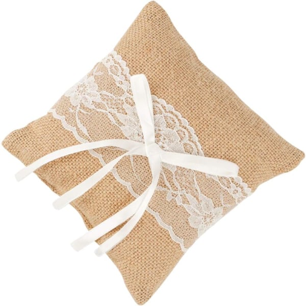 1 stk. Ringpude Blonder Blomster Vintage Pude Burlap Bryllup Ringpude Bryllupsringe Pude Brude Pude (15 15 4 cm)